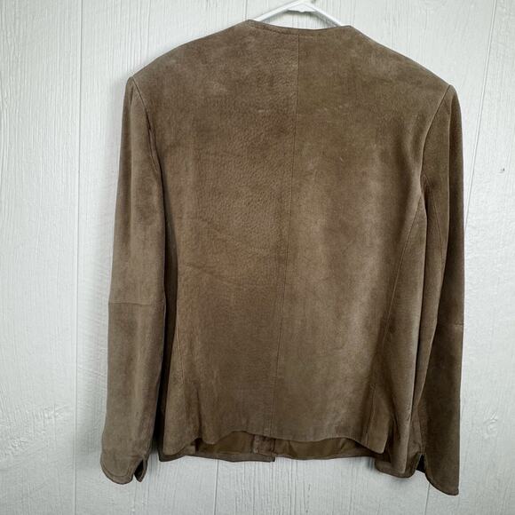 Vtg Talbots 100% Leather Suede Jacket Blazer Made Israel Camel Brown Medium/ Lg - Picture 8 of 8